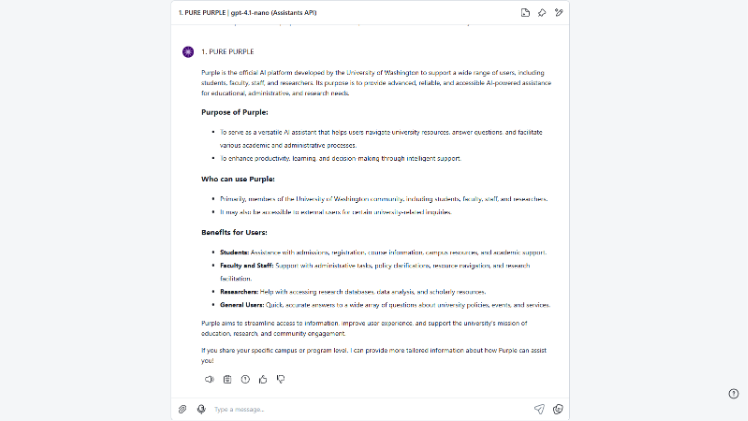 Sample of agent response
