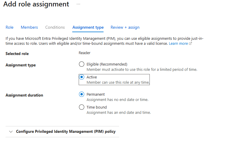 Change assignment to "active" + "permanent"