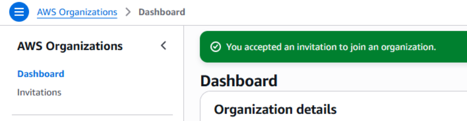 screenshot showing AWS recognized invitation acceptance 