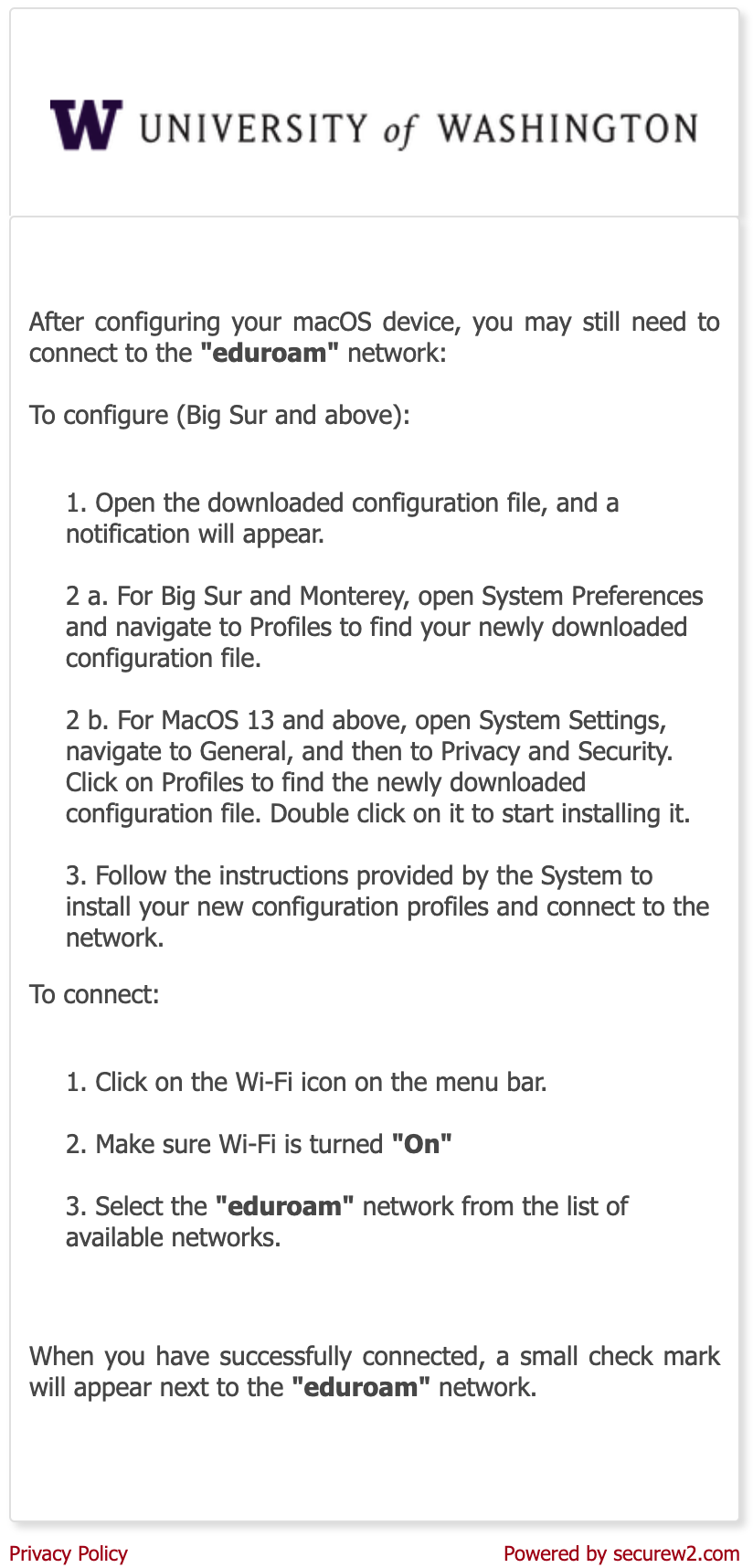 Screenshot of Wi-Fi onboarding instructions. 