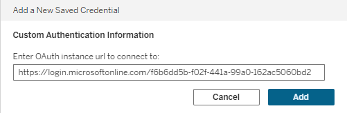 A screenshot of the "Add a New Saved Credential" window is displayed. The available field is populated with the URL from the procedure.