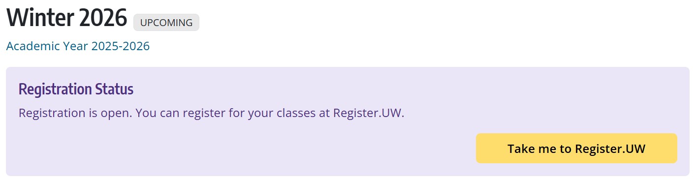 Screenshot of Register.UW button on MyPlan