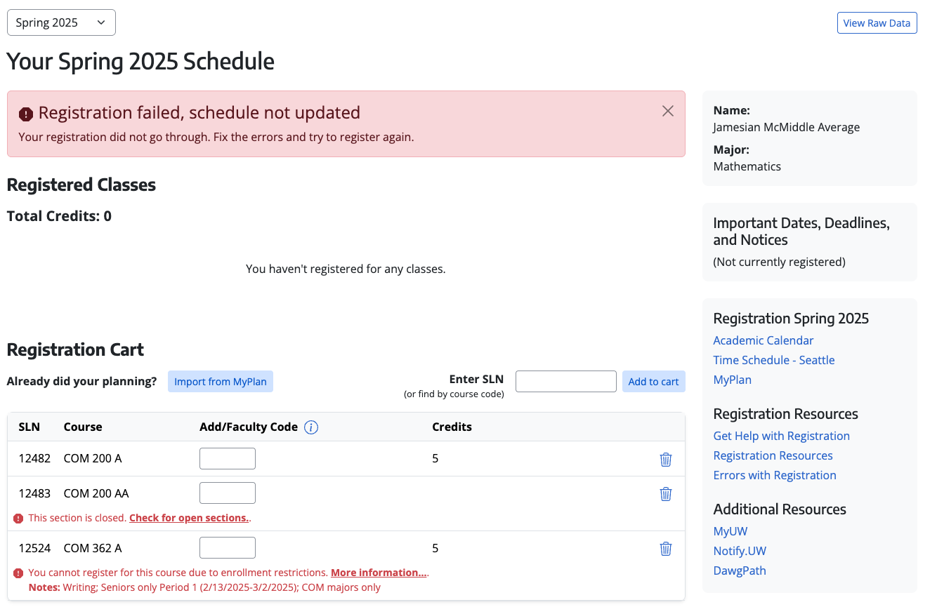 Registration errors