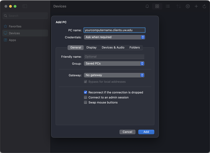 Windows App Add PC Screen