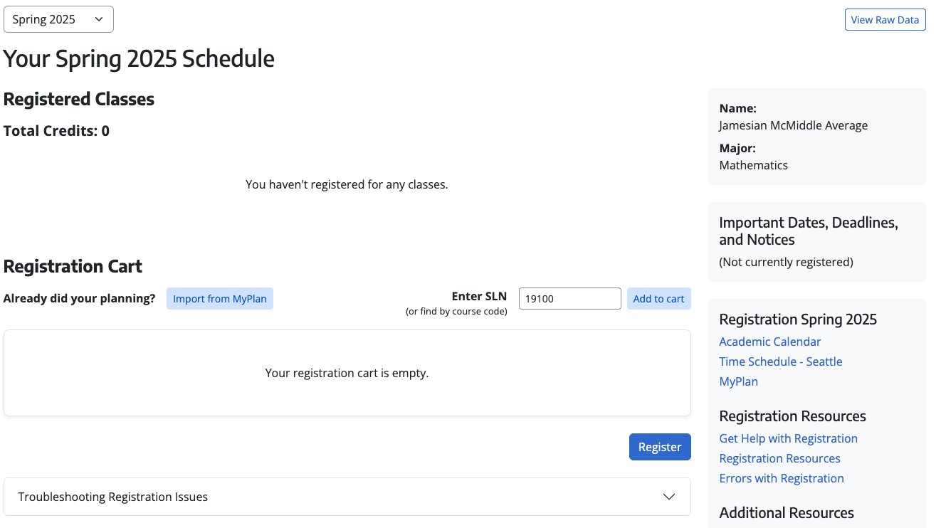 Screenshot of adding section to cart using SLN