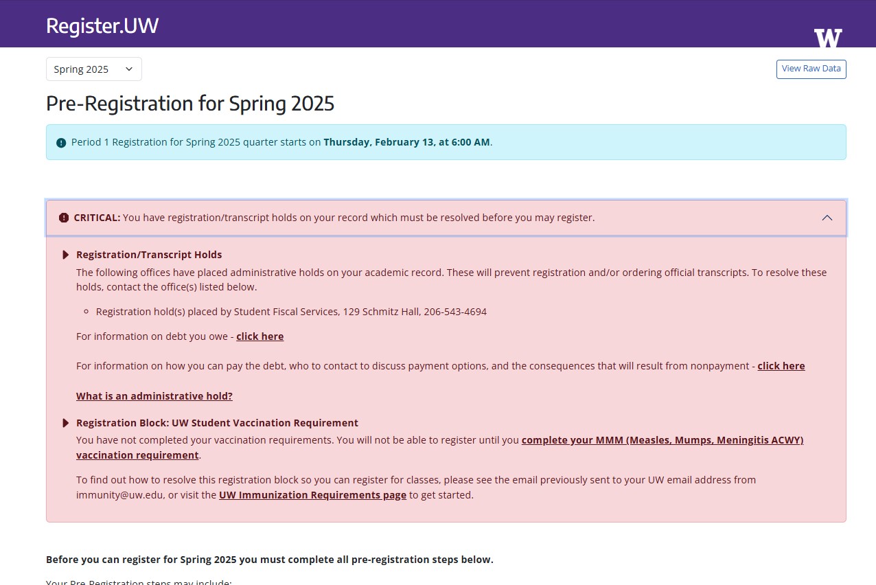 Example of a registration block in Register.UW