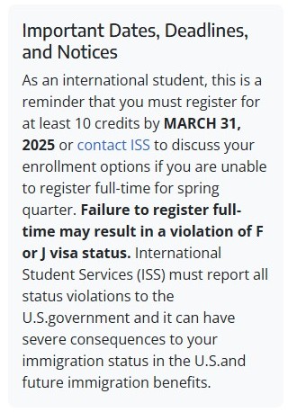 Screenshot of Important Dates & Notices card