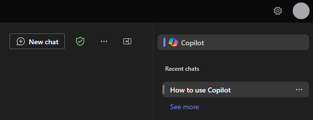 The Copilot button and list of your recent conversations.