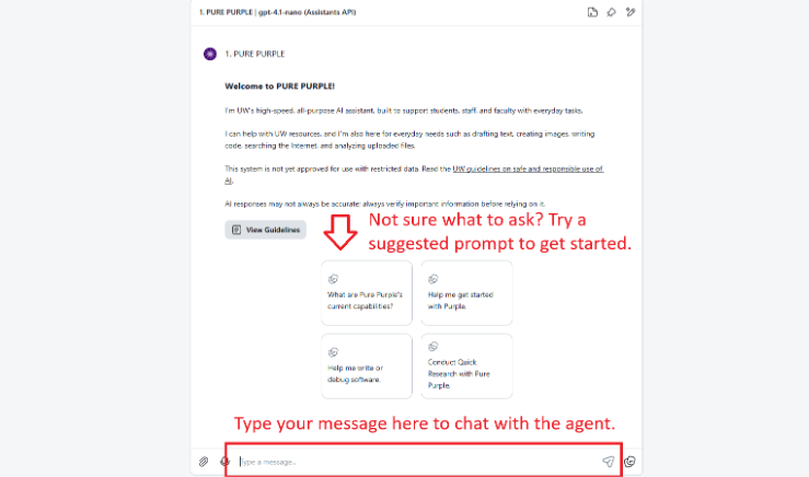 Prompts and text box highlighted in specific agent