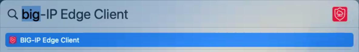Finder search results, highlighting the "BIG-IP" app item