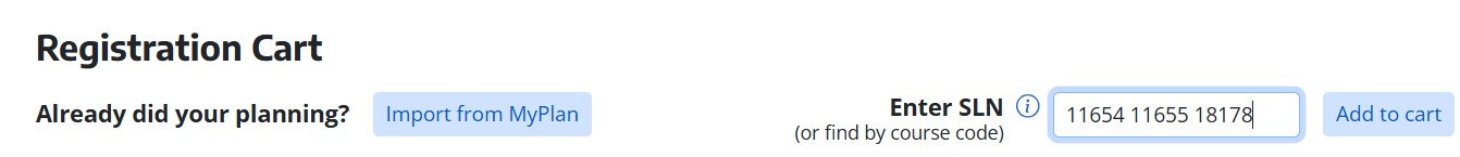 Screenshot showing how to enter more than once SLN at once on Register.UW
