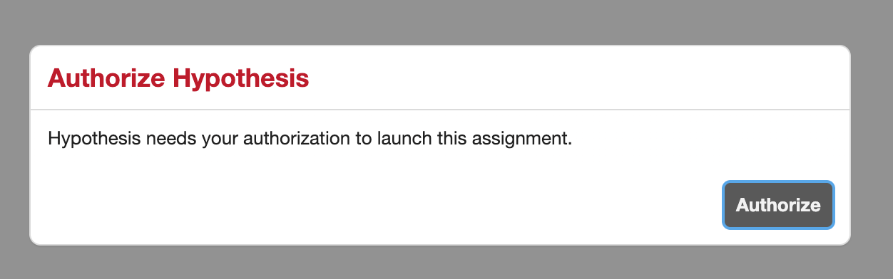Pop up showing authorization needed for hypothesis.
