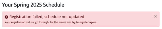 screenshot of registration error