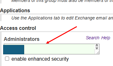Screenshot showing where the administrators box is