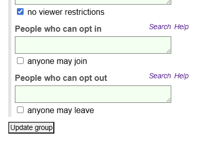 Screenshot showing the update group at the bottom of the page