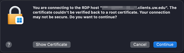 Certificate confirmation dialog box