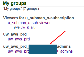 Screenshot showing the uw_aws_prd_memberID_admins group