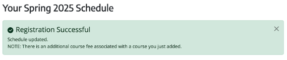 screenshot of registration success message