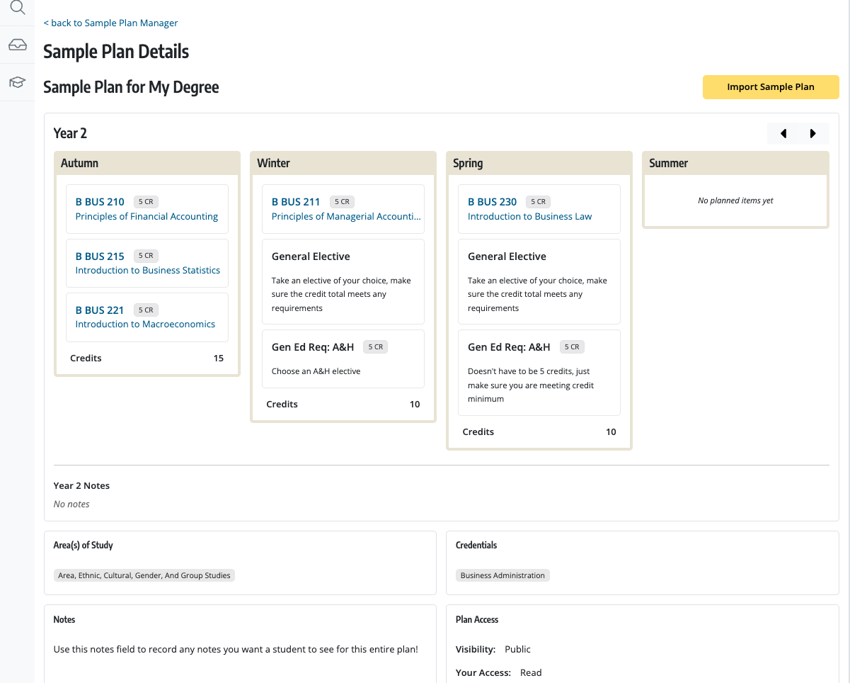 Importing a Sample Plan - UW-IT