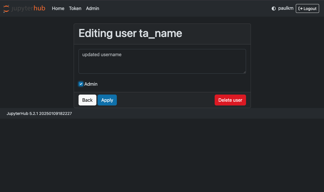 JupyterHub admin - edit user view