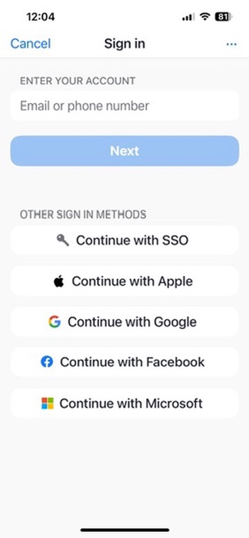 Zoom sign in screen