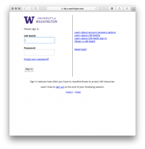 Screenshot of the UW NetID sign-in page