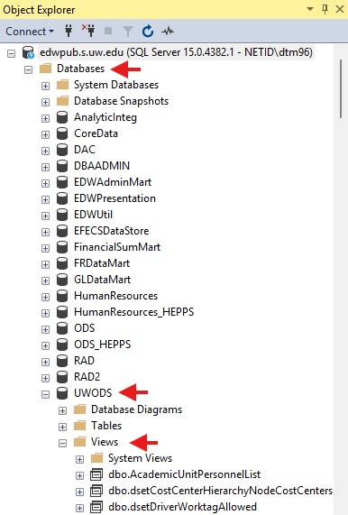 SSMS Screenshot Object Explorer