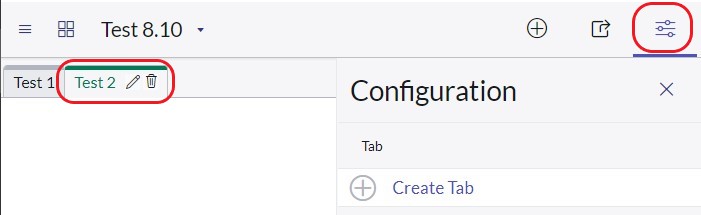 Screenshot showing the Configuration icon and the Tab name edit pencil icon