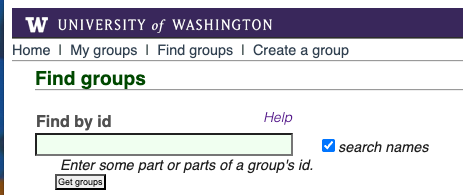 Find UW Group by name using the "find by id" field