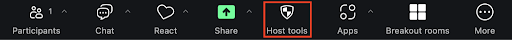 zoom meeting toolbar host tools highlighted with a red box