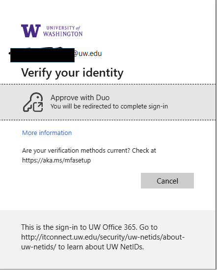 Screenshot of the DUO MFA page