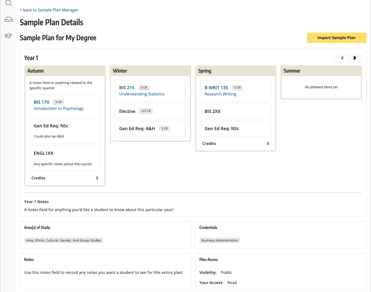 Importing a Sample Plan - UW-IT