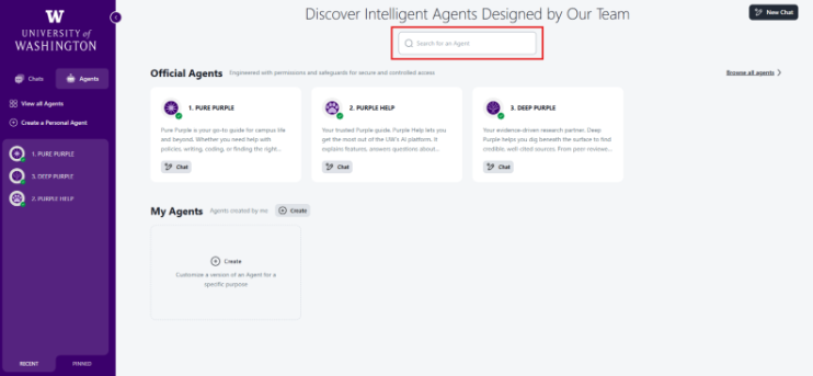Search bar highlighted on Purple Landing page