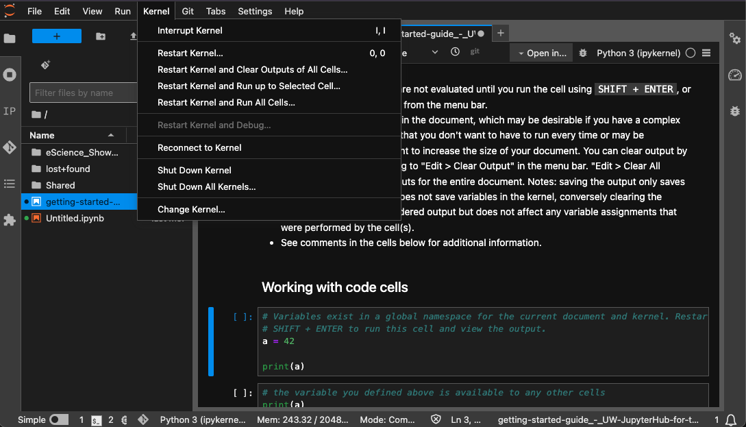 Jupyter Notebook - restart kernel dialog