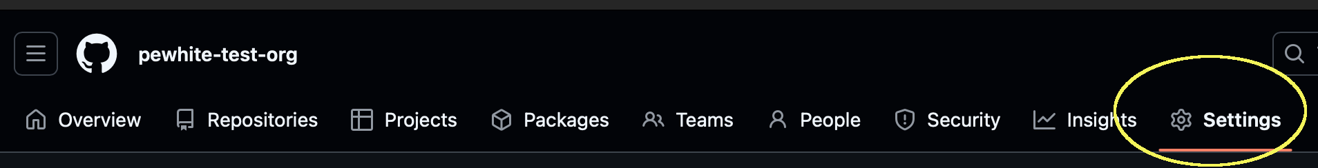 Settings in top navigation