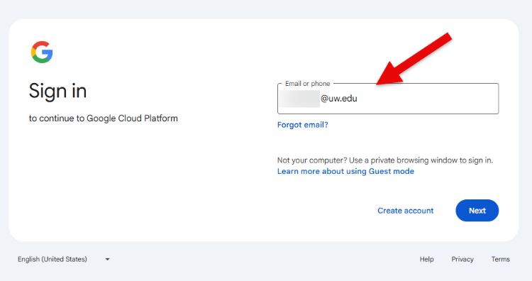 Screenshot of signing into google with NetID